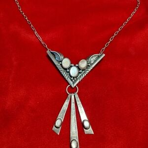 Native American Mop Mother Of Pearl And Sterling Silver Necklace.